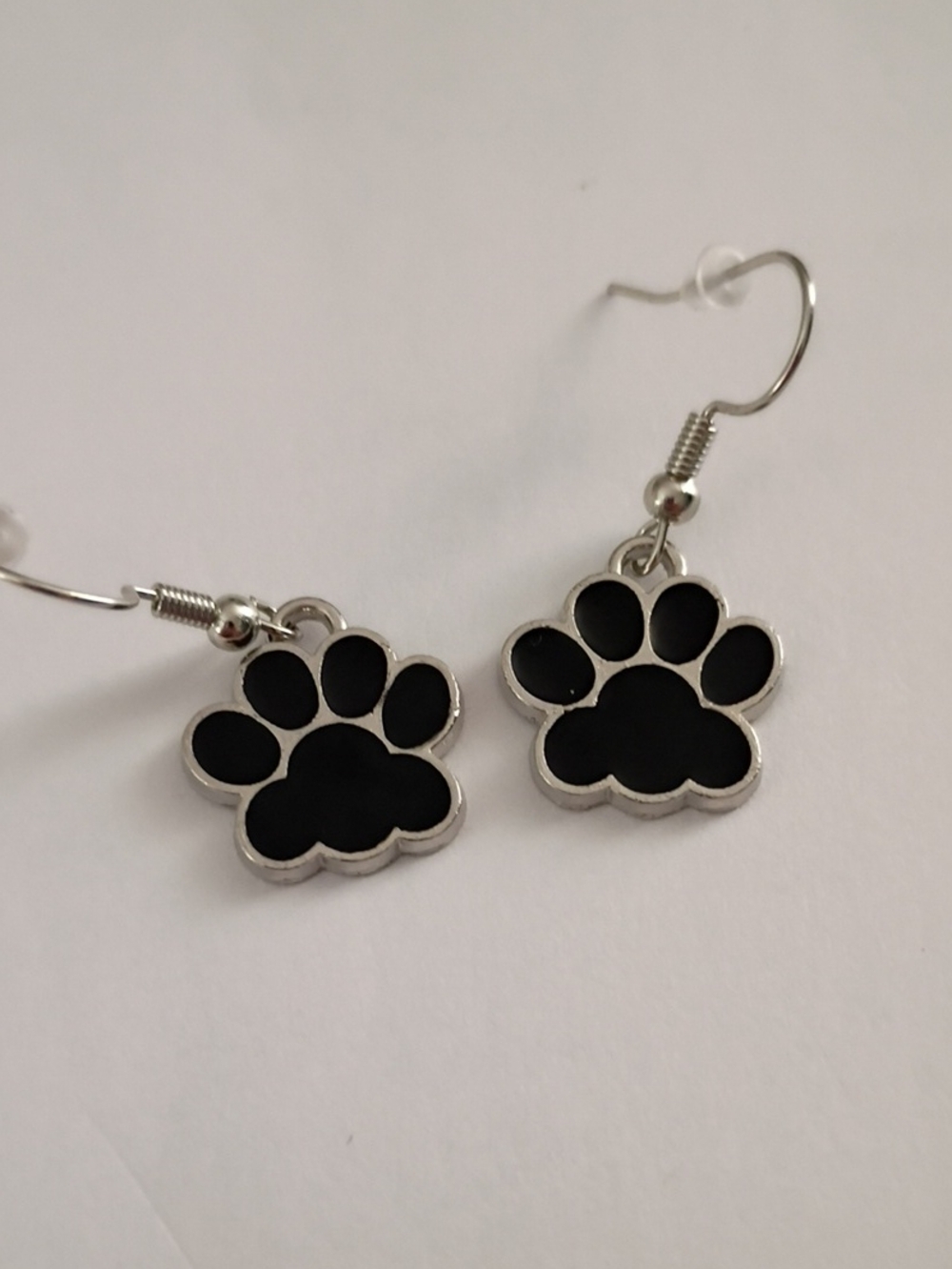 Black Paw Print Dangle Earrings - Silver-Tone Pet Lover Jewelry